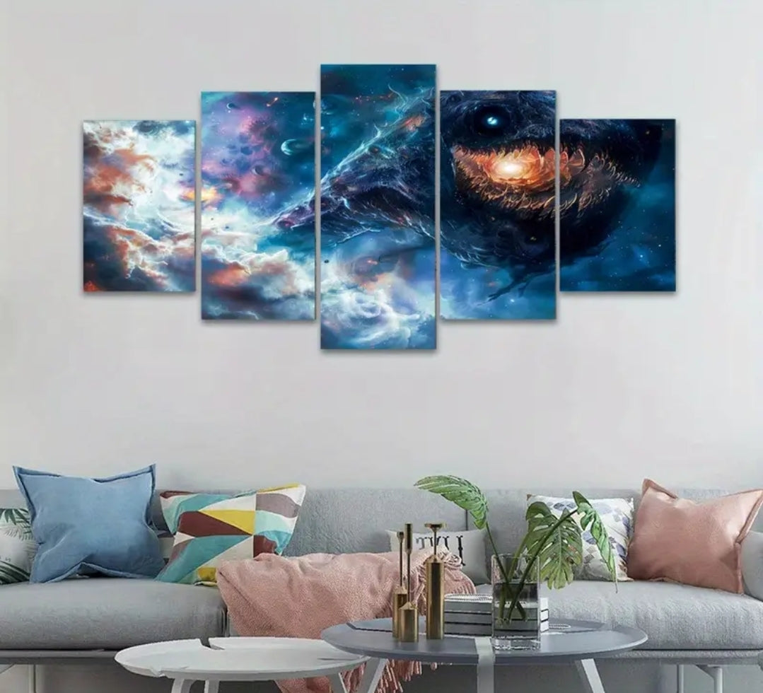 Galaxy Sea Monster Wall Art Set with frames