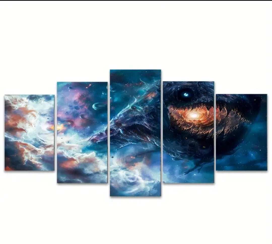 Galaxy Sea Monster Wall Art Set with frames
