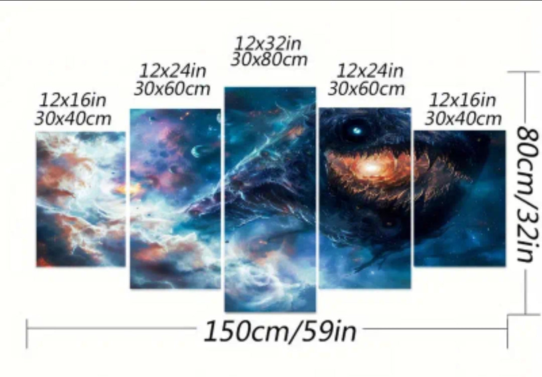 Galaxy Sea Monster Wall Art Set with frames