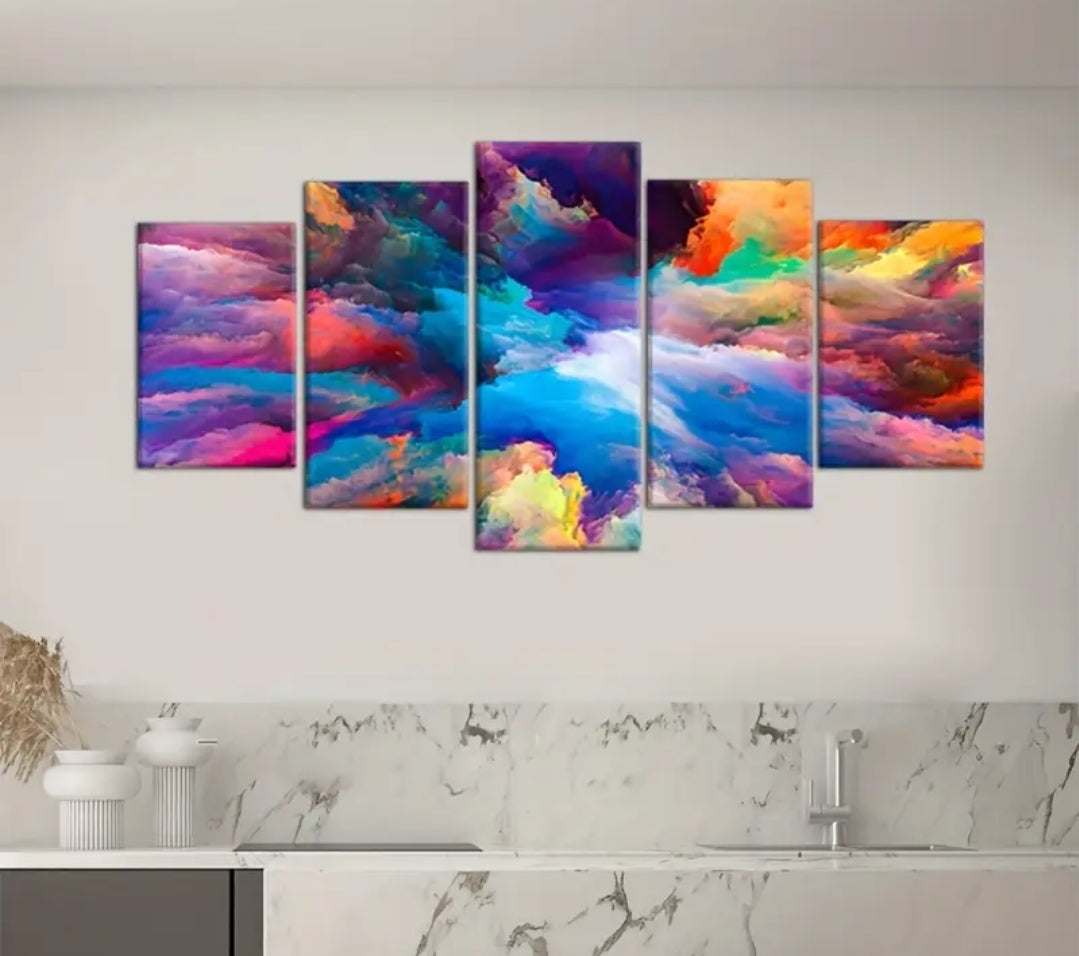 colourful abstract scene painting with frames