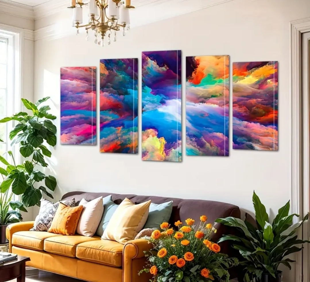 colourful abstract scene painting with frames