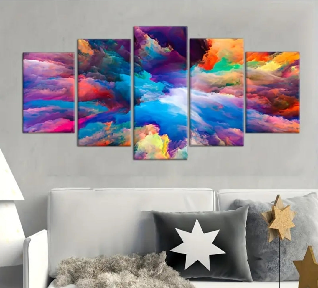 colourful abstract scene painting with frames