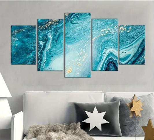 blue abstract scene painting with frames