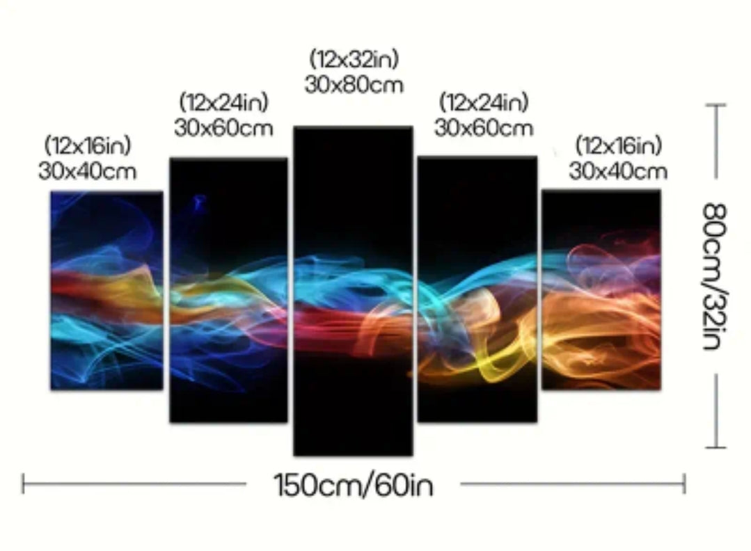 Modern 3D colourful smoke art canvas with frames