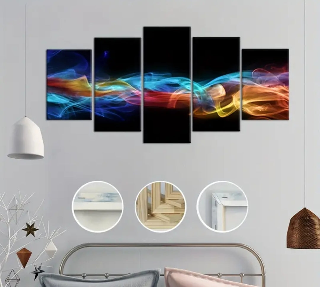 Modern 3D colourful smoke art canvas with frames