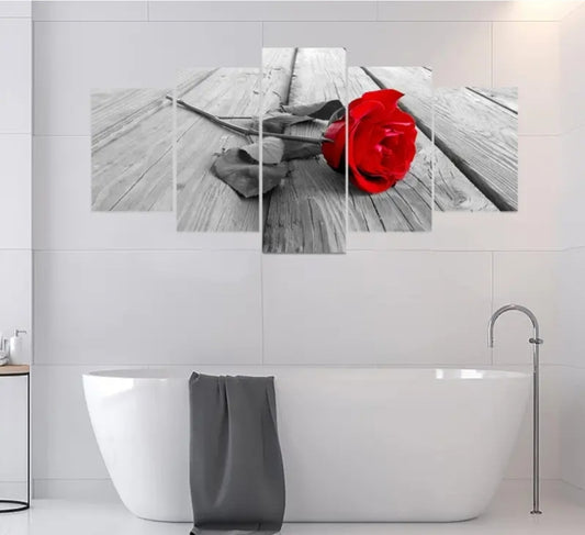 Red rose canvas wall art with frame